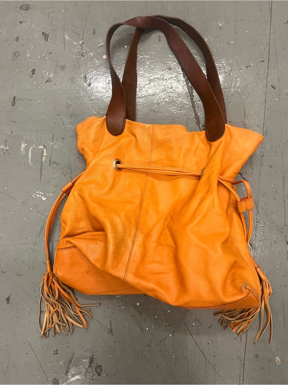 Vintage Orange Leather Tassel Hobo B